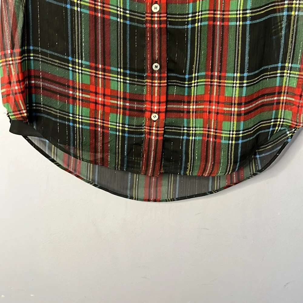 Sheer Sleeveless Plaid J. Crew Ruffle Blouse with Built In Cami Slip Top - Picture 5 of 11